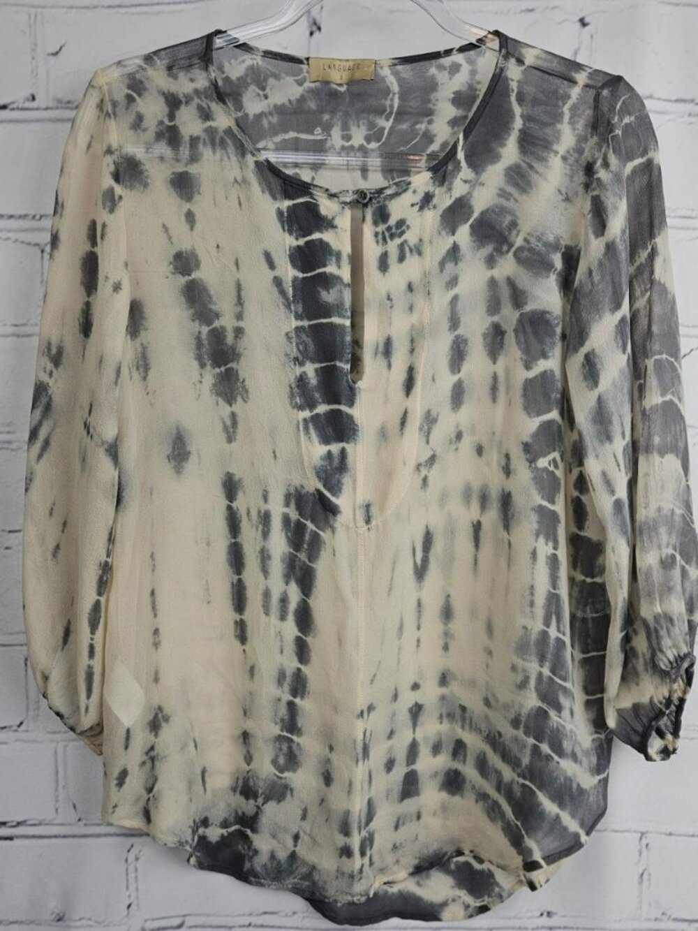 Language Womens S Silk Tie-Dye Blouse  Semi Sheer Balloon Beachy Lightweight
